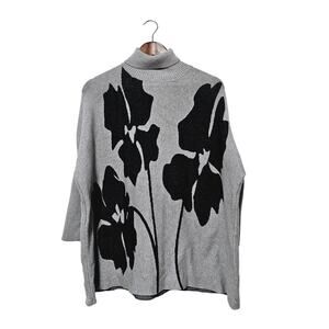 Joseph A Floral Sweater Women's Sz S Oversized Gray Turtleneck Modern Minimalist